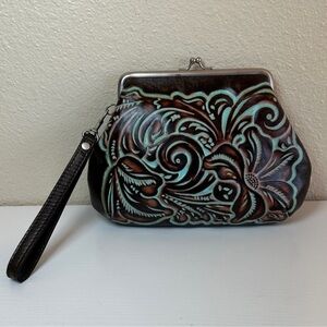 Patricia Nash Brown and Teal Embossed Clutch